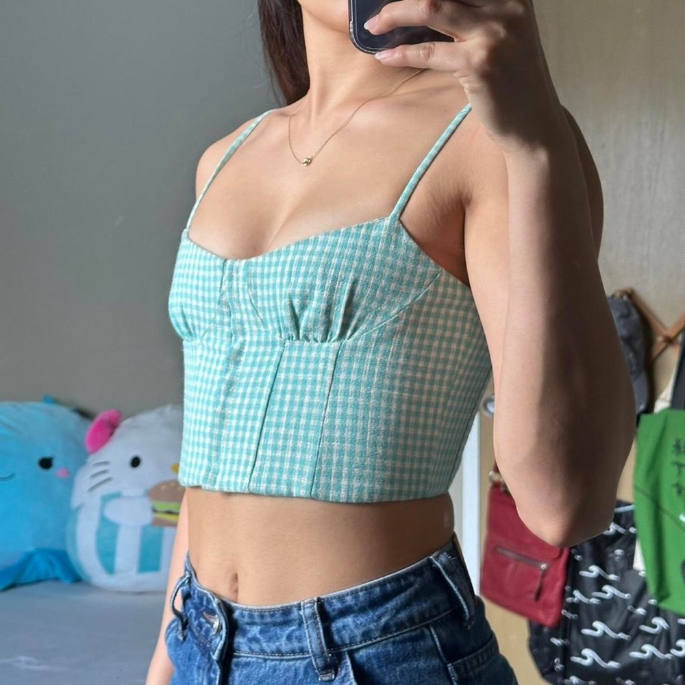 Zara Teal and Cream corset Top